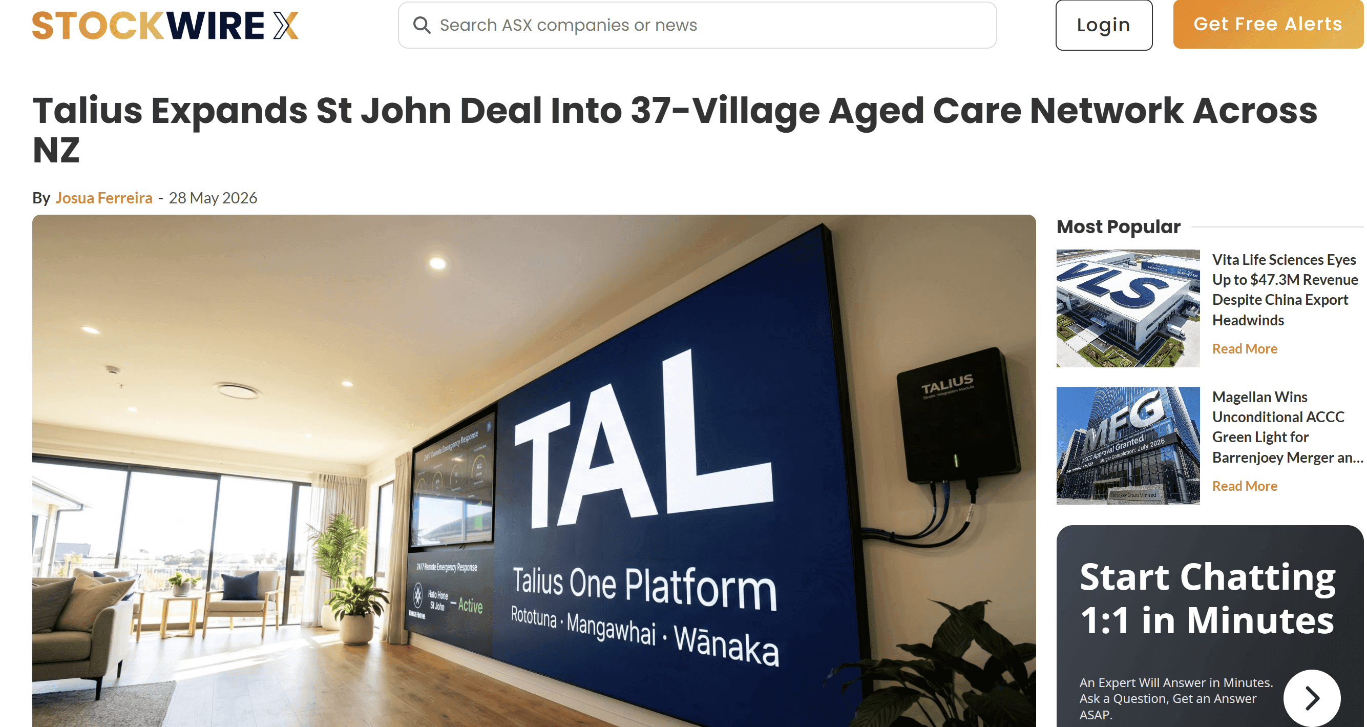 Talius Expands St John Deal Into 37-Village Aged Care Network Across NZ