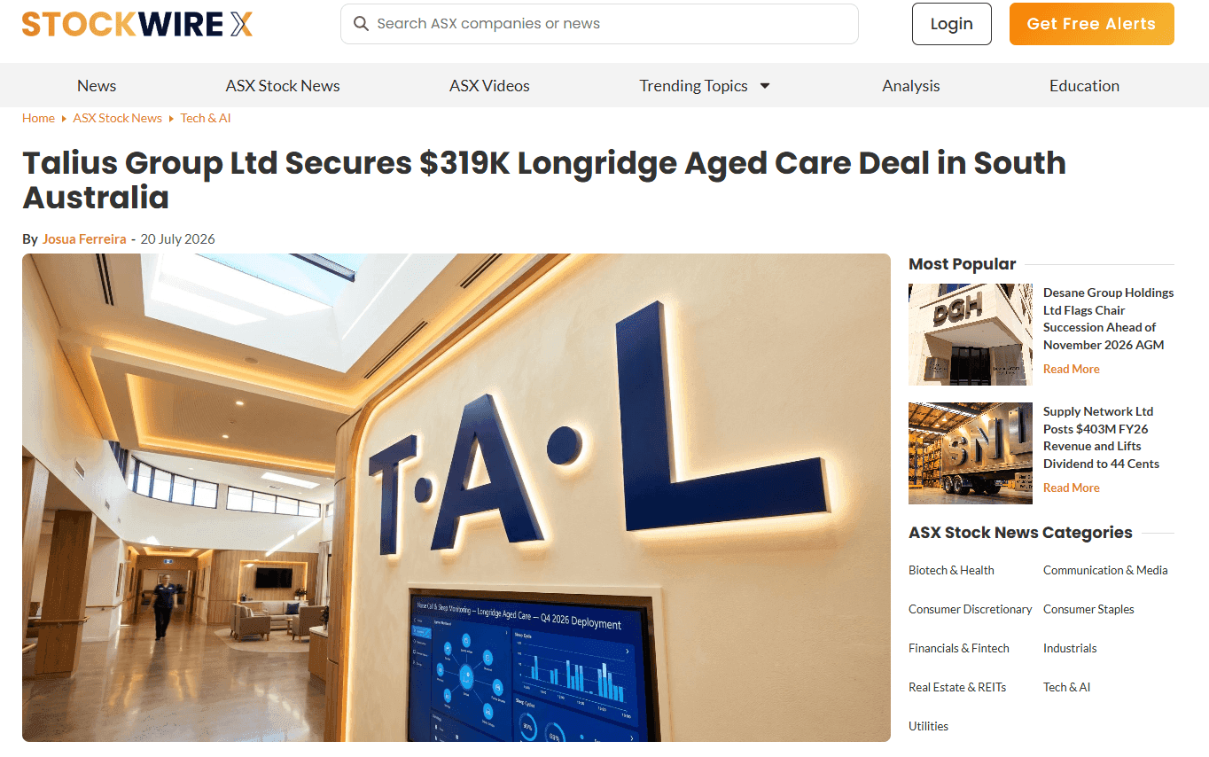 Talius Expands South Australian Presence with Longridge Aged Care Partnership